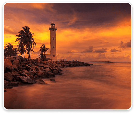 Galle lighthouse, Background with beautiful evening red color sky and beach